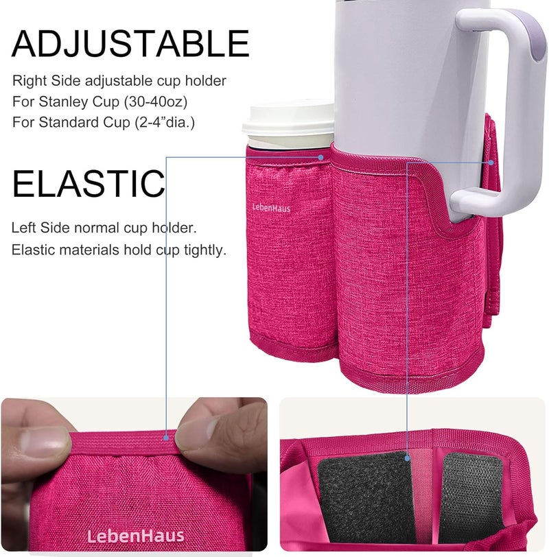 LebenHaus 2 in 1 Luggage Cup Holder for Suitcase|Airplane Tray Table Carry on Hands Free Drink Carrier for Stanley Tumblers Coffee Beverage Organizer (Pink) - Image 4